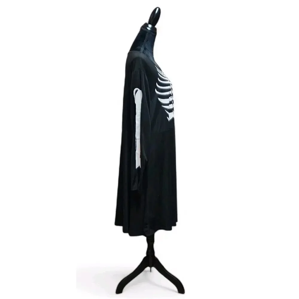 Womens Solid Black Gothic Long-Sleeve Skeleton Dress Plus Size 4X Costume Casual - Picture 5 of 6